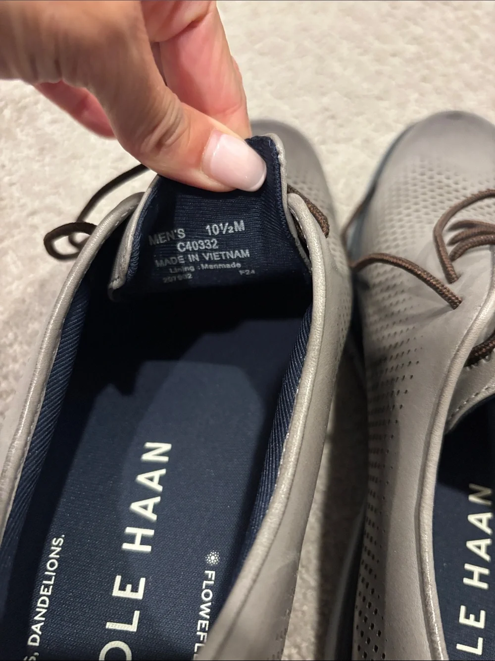 Cole Haan Perforated Leather Derby in Gray with Brown Laces